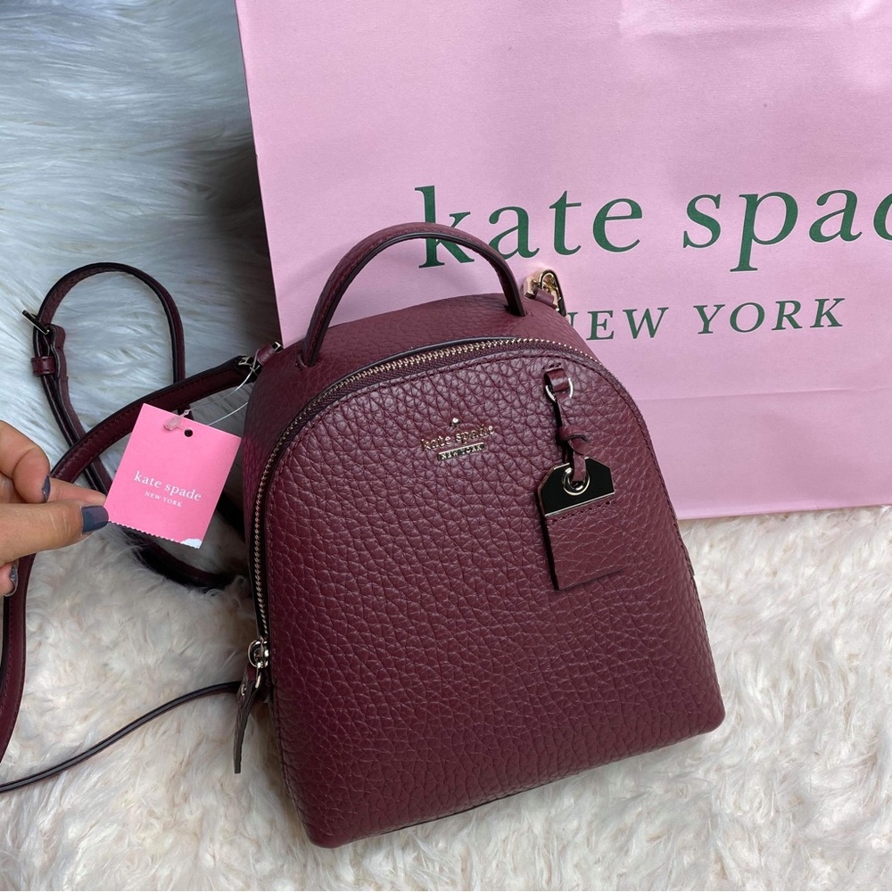 𝗡𝗪𝗧 Kate Spade Mini Caden Carter Backpack/Crossbody Bag- Cherrywood/Burgundy